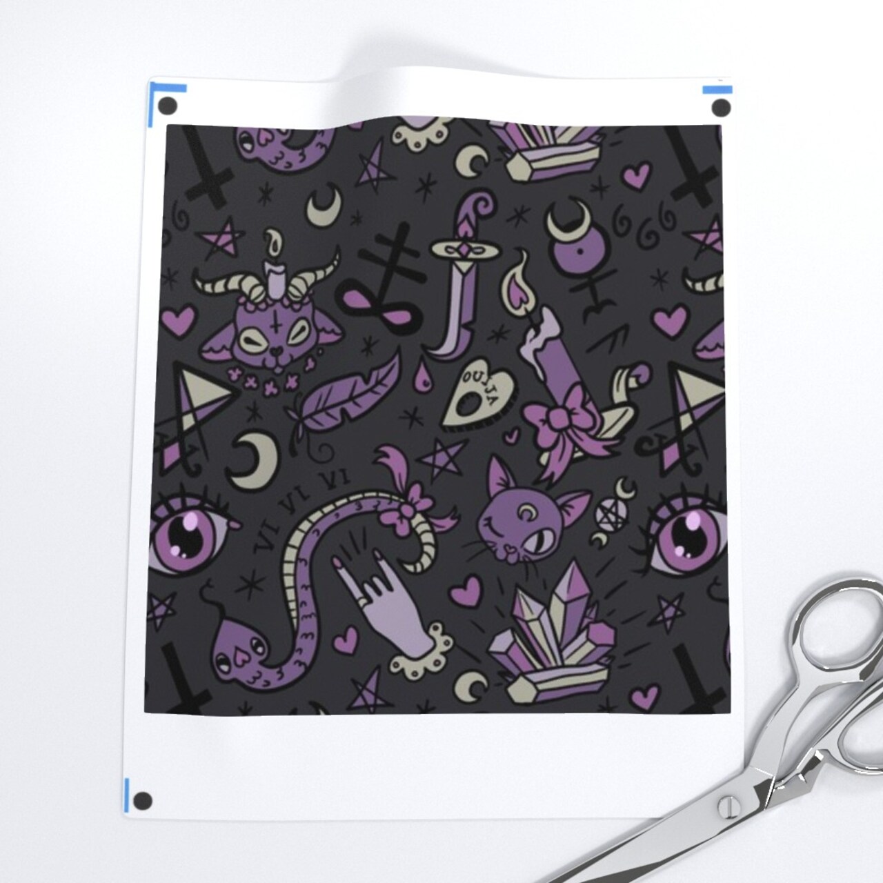 Cute Occult Dark Halloween Devil Spooky Gray Purple Black Magic Goth Custom Printed Fabric by Spoonflower Various Fabrics by the Yard or Fat Quarter